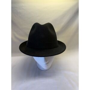Vtg Black Fedora Wool Women's Hat August Sz 7.5